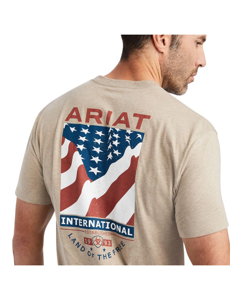 T Shirts Ariat Flag Flow Beige | 067213INY