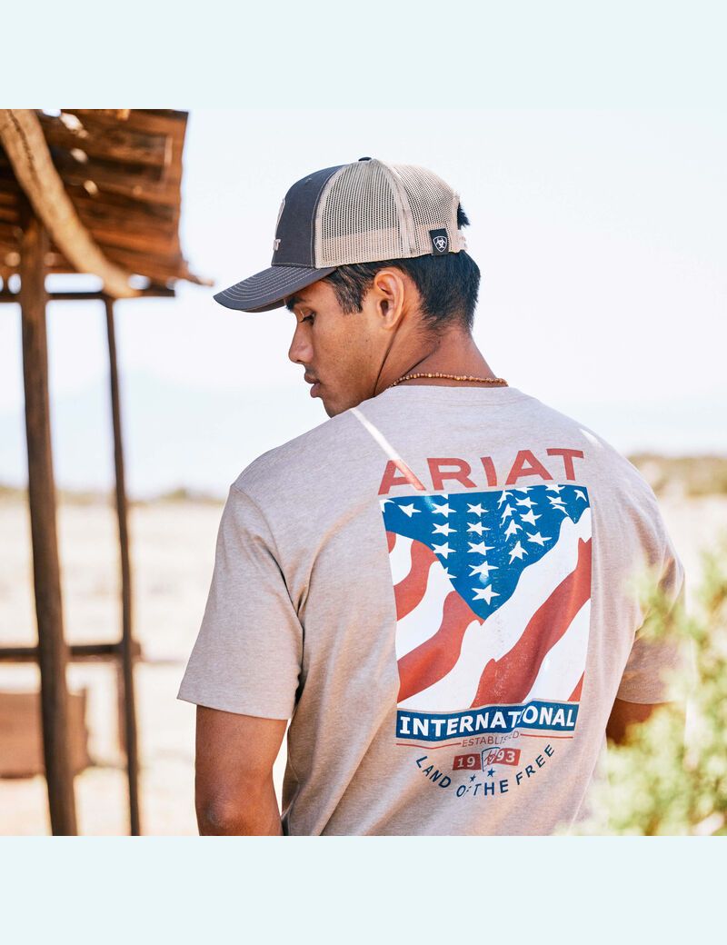 T Shirts Ariat Flag Flow Beige | 067213INY