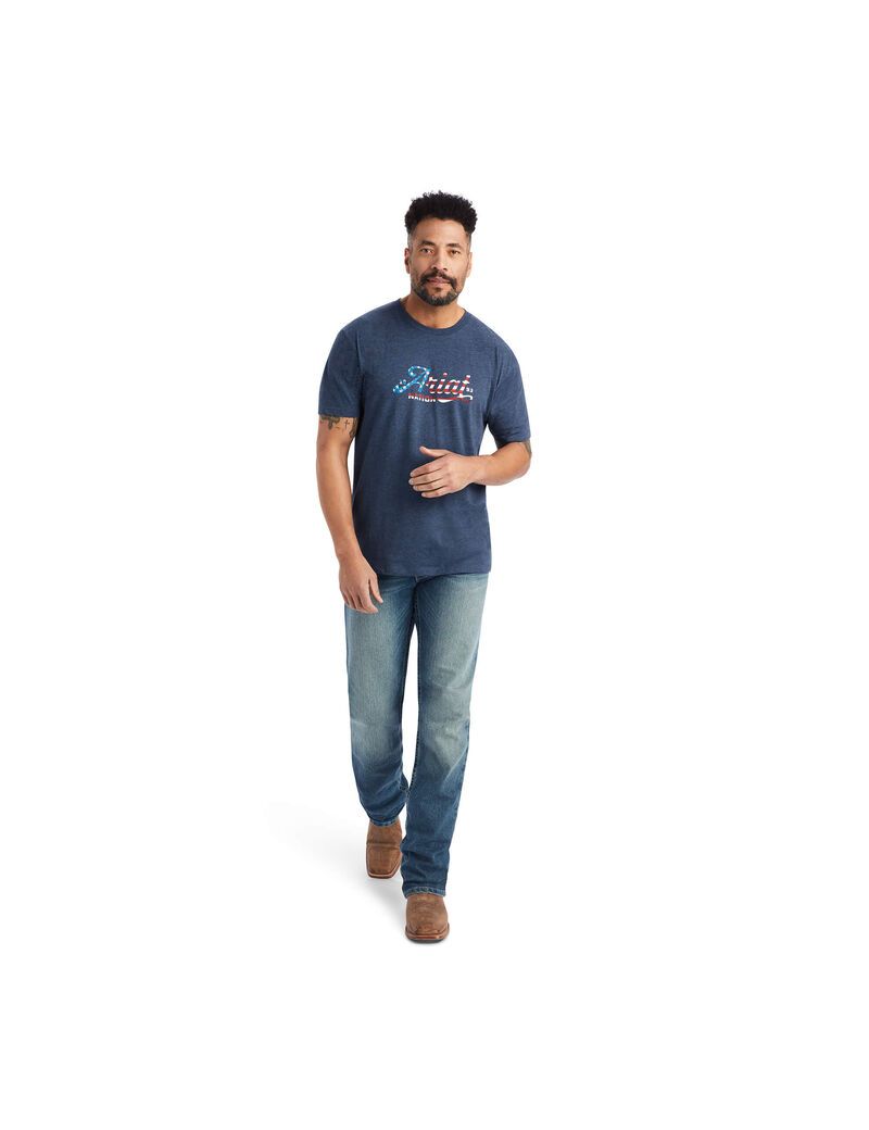 T Shirts Ariat Script Flag Bleu Marine | 964302MGP