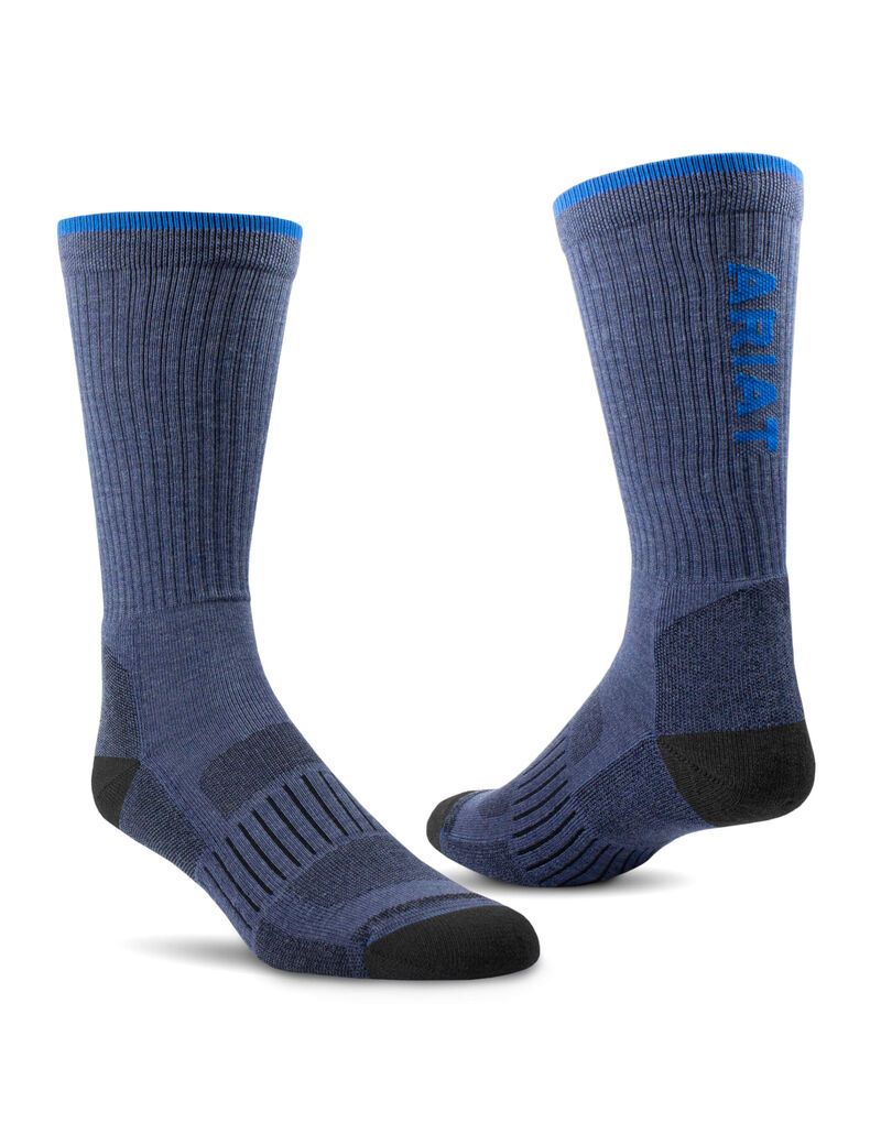 Vêtements De Travail Ariat High Performance Crew Tek Travail Socks 2 Pair Pack Bleu Marine | 201396BFC