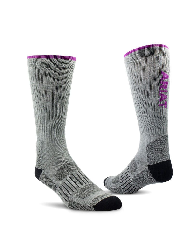 Vêtements De Travail Ariat High Performance Crew Tek Travail Socks 2 Pair Pack Grise | 980743DSM