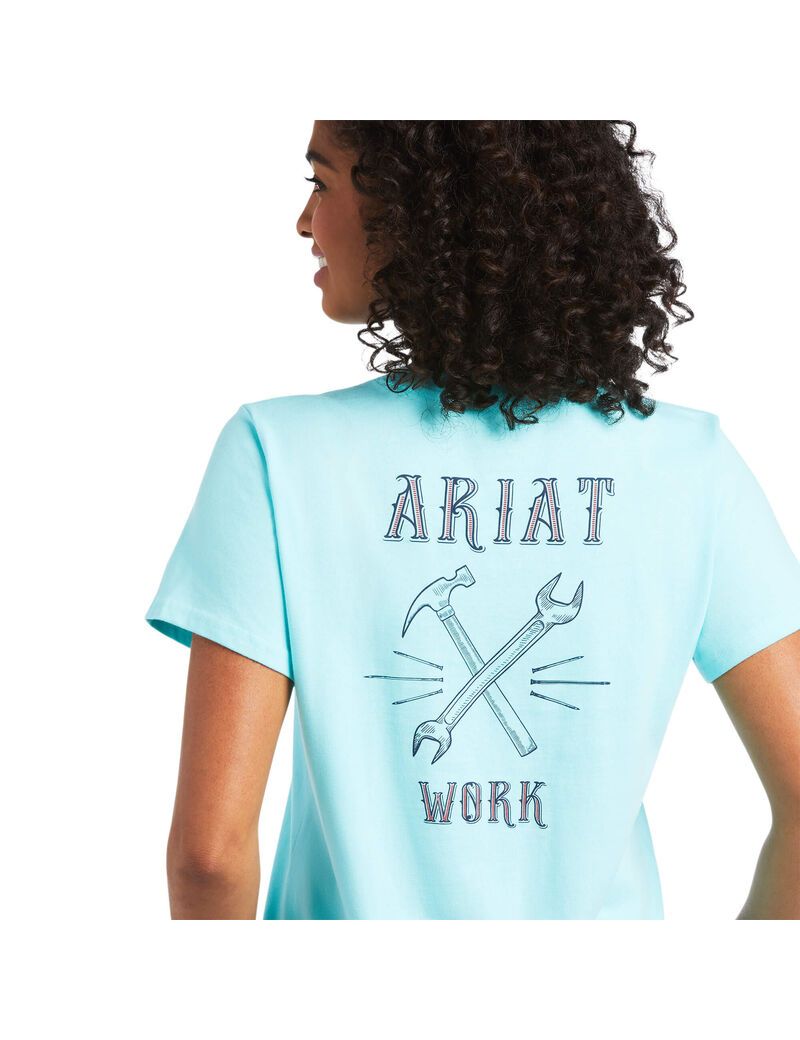 Vêtements De Travail Ariat Rebar Coton Strong Wrench Graphique T Shirts Turquoise Clair Bleu | 985410RQL