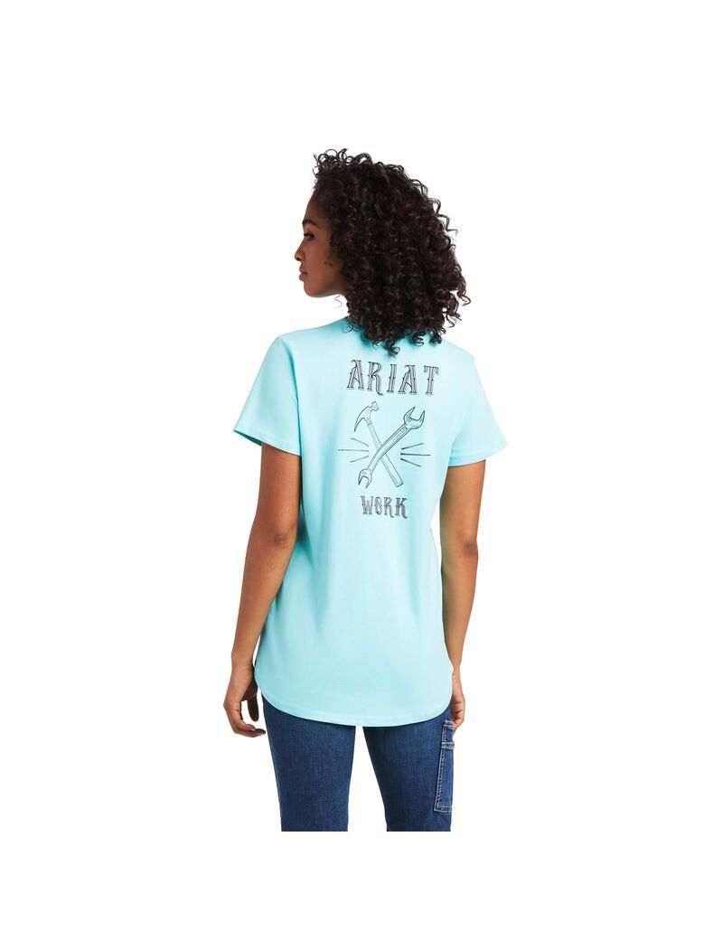 Vêtements De Travail Ariat Rebar Coton Strong Wrench Graphique T Shirts Turquoise Clair Bleu | 985410RQL