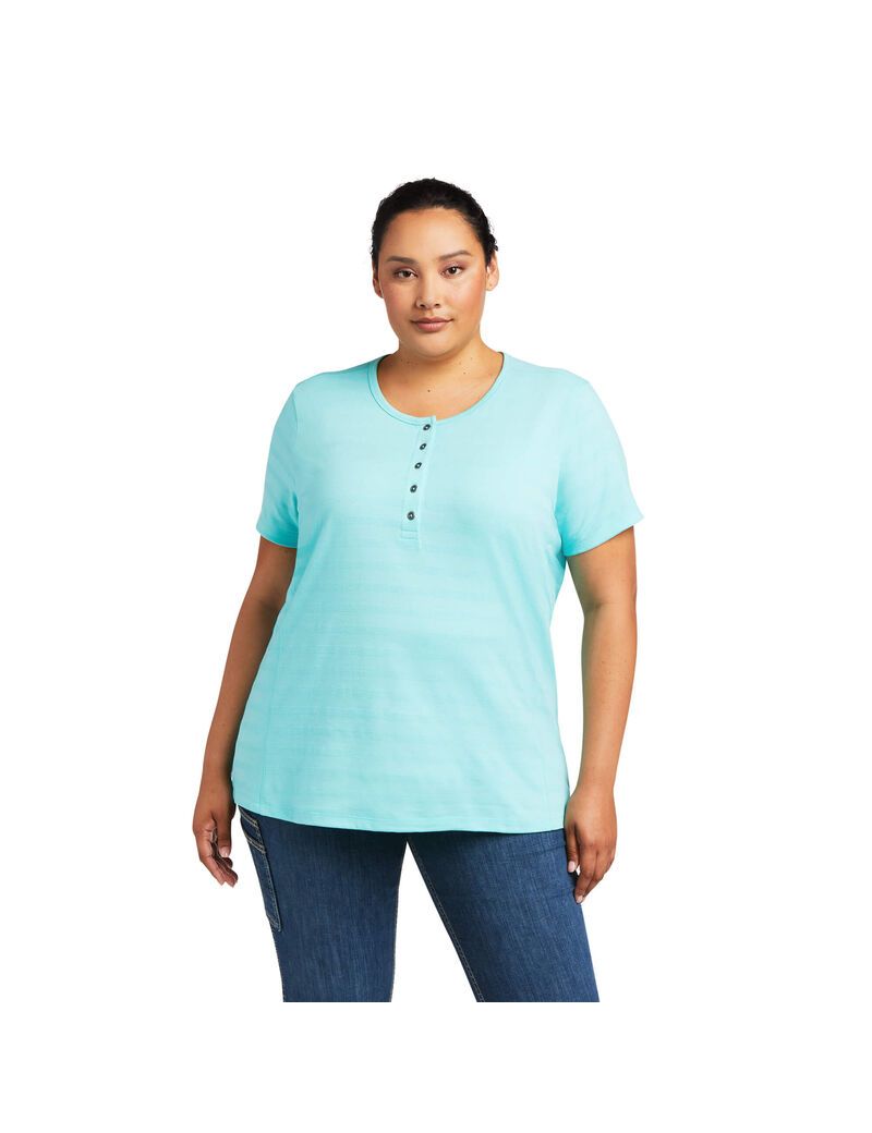 Vêtements De Travail Ariat Rebar Henley T Shirts Turquoise Clair Bleu | 659320KDE