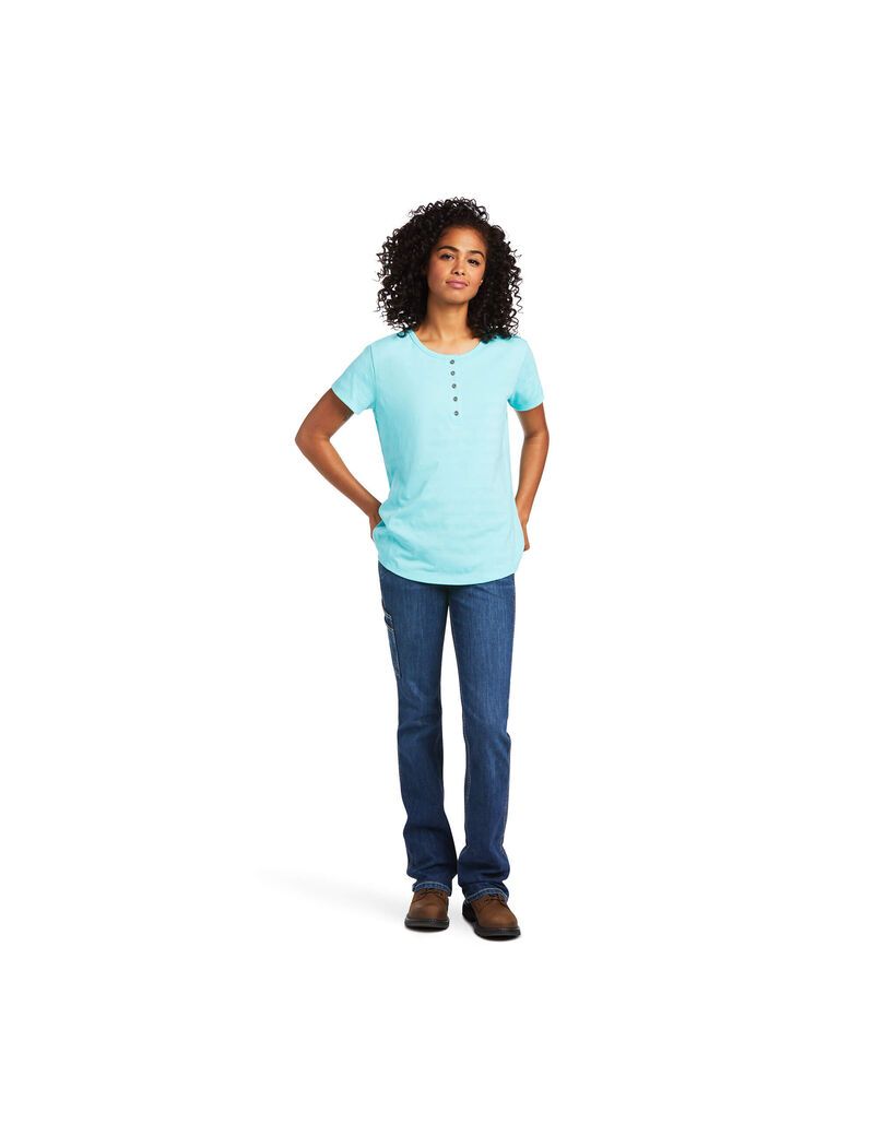 Vêtements De Travail Ariat Rebar Henley T Shirts Turquoise Clair Bleu | 659320KDE