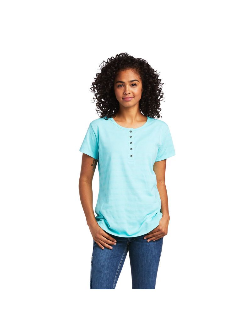 Vêtements De Travail Ariat Rebar Henley T Shirts Turquoise Clair Bleu | 659320KDE