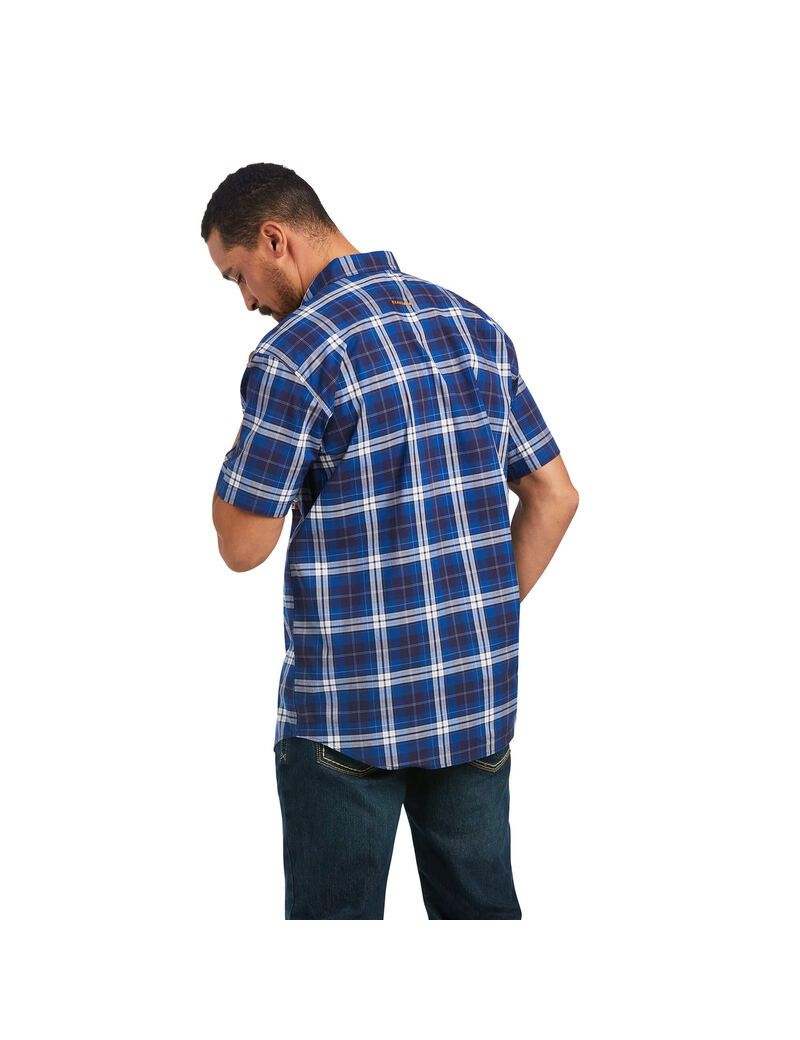 Vêtements De Travail Ariat Rebar Made Tough DuraStretch Travail Shirts Bleu Marine | 792615MHW