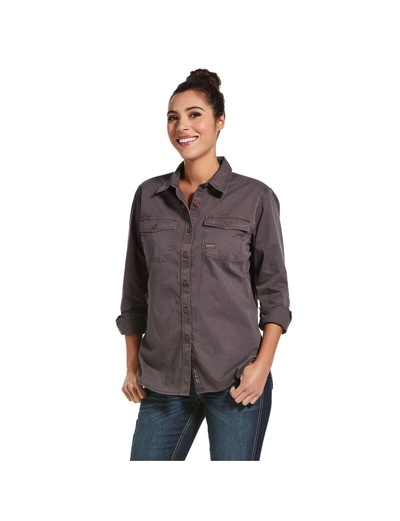 Vêtements De Travail Ariat Rebar Washed Twill Travail Shirts Grise | 784531UMO